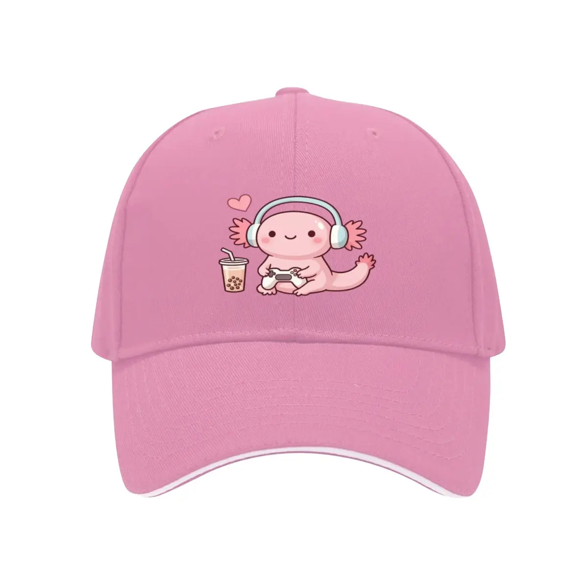 Unisex Adjustable Sandwich Baseball Cap - Pink Axolotl Gaming Print Graphic Character Hat, Graphic Character Hats