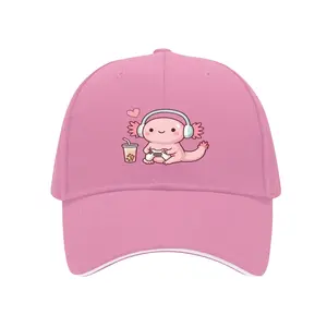 Unisex Sandwich Baseball Cap - Pink Axolotl Gaming Print Adjustable Cap