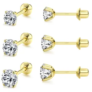 FASACCO Stud Earrings Screw Back Earrings for Women Men Cubic Zirconia Earrings Studs 3MM 4MM 5MM Sparkling CZ Summervibes