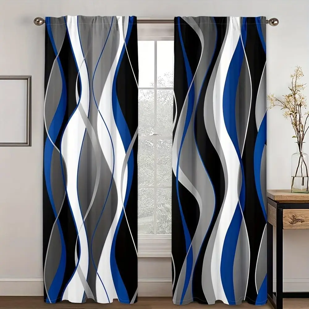 Abstract Geometric Pattern Curtains, 2 Piece Set, 100% Polyester Fiber, Window Curtain, for Bedroom Living Room Game Room, Perfect Gift for Family Friends, Room Decor Curtain, Home Decorative Curtain