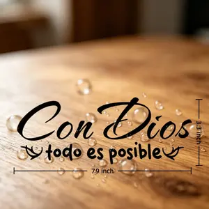 This cute, durable vinyl decal features the inspiring Spanish phrase “Con Dios todo es posible” . Made of long-lasting vinyl. Easy to apply to cars  and smooth surfaces.  it’s a practical, stylish way to share your religious beliefs.
