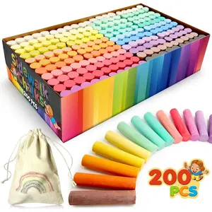 200PCS Washable Sidewalk Chalks Set in 20 Colors: Jumbo Drawing Chalk for Kids Outdoor Art, Non-Toxic Dustless Colored Giant Box Chalkboard Chalk for Toddler Painting on Blackboard, Playground, Party