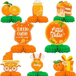 Little Cutie Baby Shower Decoration Little Cutie Table Centerpiece, Clementine Orange Honeycomb Centerpieces Tabletop Supplies for Tangerine Themed Baby Shower, Wedding & Birthday Party Fruit Sticker