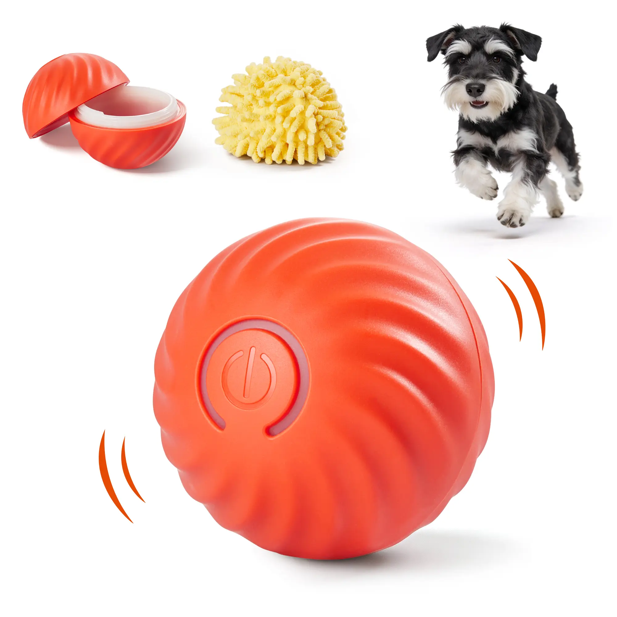 Potaroma Auto-Moving Jumping Dog Toy Ball, USB Rechargeable Touch-Activated Interactive Toy with Plush Cover, Extra Replacement Shell & Dual Modes for Medium-Large Puppies