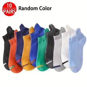 Men's Low Cut Socks (20 Pairs, Random Mixed-10 Pairs), Plain Solid Color, Thin, Breathable, Anti-Friction, Heel Protection, Ear Lifting Socks for Bowling, All Seasons