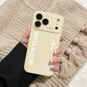 White "GOD'S PLAN" Slogan Cross Phone Case Ultra Skin Friendly Touch All Inclusive Lens Compatible with Apple iPhone 17 16 15 14 13 12