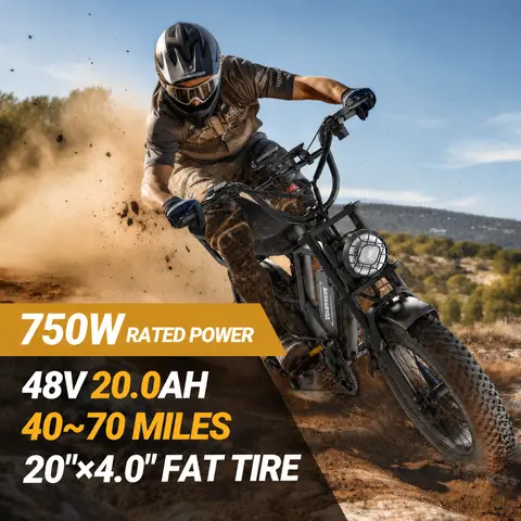 【VOLTVOGUE】Electric Bike, 750W Rated Power, Full Suspension, Speed up to 28 MPH, Range 40-70 Miles, 48V 20Ah Removable Battery, 2-Seater Design, LED Headlights, 20-Inch All-Terrain Fat Tires, UL 2849 Certified, Ebike Electric Motorcycle【BK20】