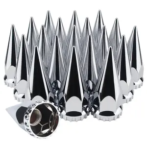 33mm X 4 3/4" Thread On Spike Lug Nut Covers Screw  Abs Chrome Plastic Pointed Screw-on Nuts Cover For Semi Chromed Spiked Caps Pack Of 20