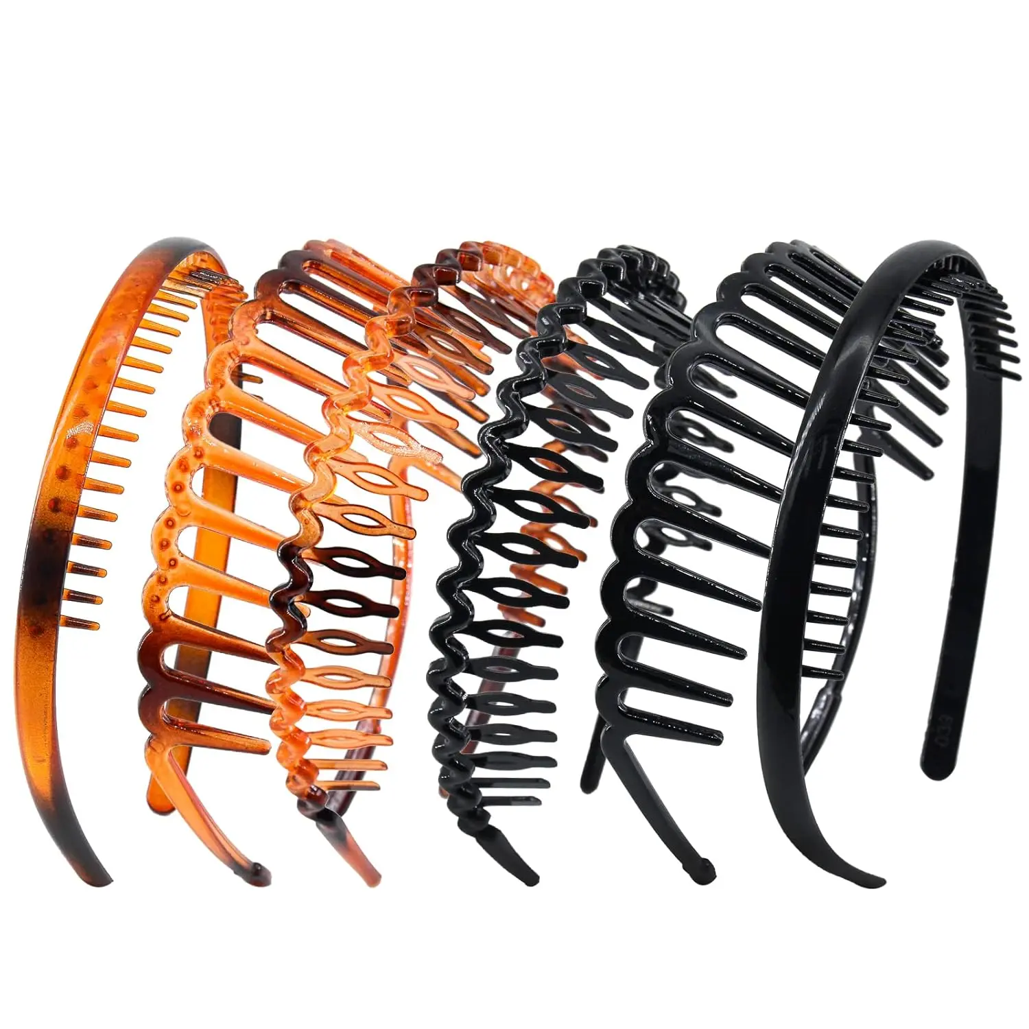 Women's Unisex Non-Slip Plastic Comb Headband Set (6 Pack) - Thin Zig Zag Hair Hoops, Black & Brown, Workout Headband for Styling, Reading Hair Accessories, Hairstyles Ideas, Zig Zag Headbands