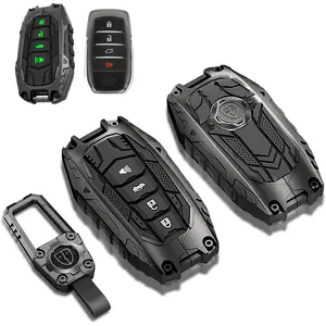 Mech Style Heavy Metal Key Fob Cover for Toyota Tundra 2022-2025 2026, 2025 2026 Camry, Corolla Cross Tacoma 4Runner Sequoia Grand Highlander etc, Zinc Alloy Key Case Protector, 4 Buttons, Gunmetal