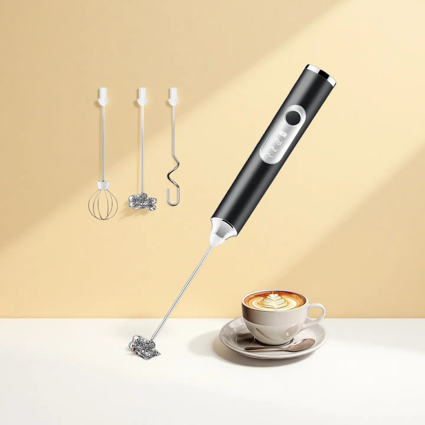 Handheld Rechargeable Electric Milk Frother - 12V 20W High-Powered Turbo Engine Drink Mixer with Stainless Steel Whisk, Waterproof Detachable Design, Stand, Easy Cleaning and Storage, Manufacturer Warranty - Kitchen Coffee Tool for Lattes, Cappuccinos