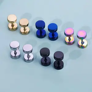 5 Pairs Flat Stud Earrings – 6mm Stainless Steel Hypoallergenic for Men & Women | Everyday Wear Set with Screw Cap Decoration, Fashion Minimalist Earrings, Perfect Gift Especially for Couples