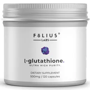 FOLIUS LABS Ultra High Strength L-Glutathione 98% Supplement for Glowing Skin - Collagen Supplements for Women and Men - 500mg Concentrated Formula, Reduced Glutathione Supplement