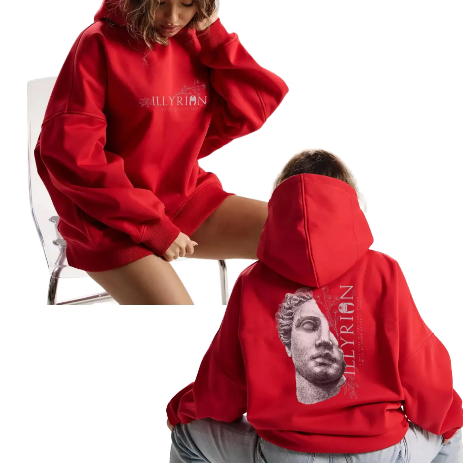 Albanian Illyrian Graphic Hoodie, Red Classical Statue Art Back Print, Minimal Luxury Streetwear Hoodie, Albanian Eagle Hoodie, albanian eagle hoodie, Unisex Menswear Womenswear Hoodie