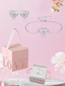 Jewelry Bracelet Earrings Set Heart Stethoscope Design Elegant Gift Box Mother's Day Valentine's Day Present for Mom Wife