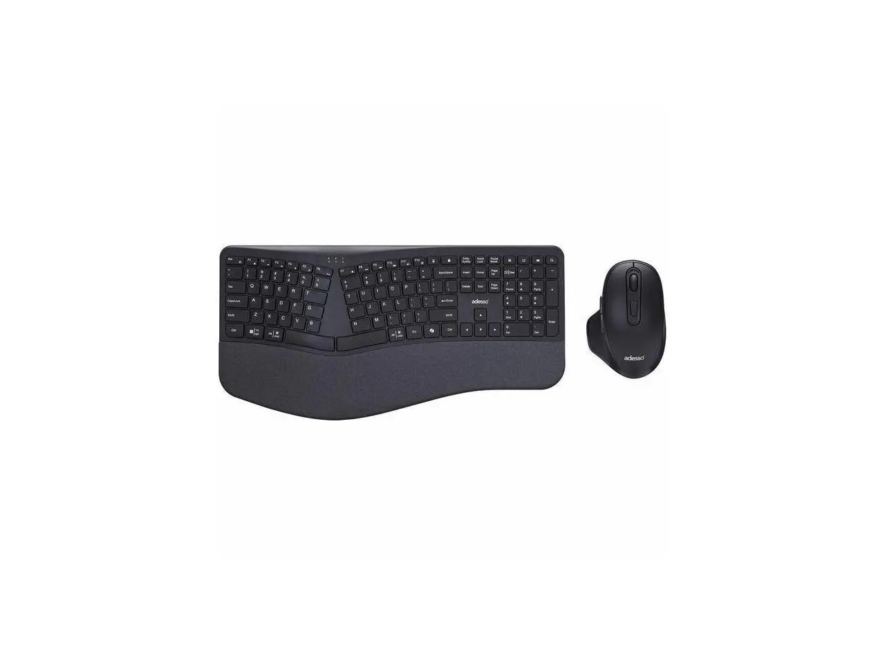 Adesso WKB-7500CB Wireless Ergonomic Keyboard and Mouse Combo with Copilot AI Hotkey Scissor Switch Keys Split Keyframe Design Adjustable DPI Optical Mouse for Windows Mac PC Laptop Black