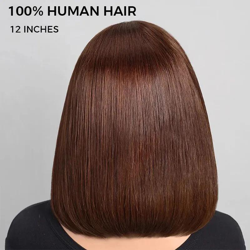 200% Density Brown Bob Wig Human Hair 13x4 HD Lace Frontal Short Straight Lace Front Bob Wigs For Black Women Chocolate Brown Human Hair Wig Pre Plucked Glueless Side Part Chocolate Brown Wig 10 Inch