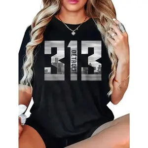 100% Cotton Detroit Skyline Number Print T-Shirt Women Men Outdoor Casual Short Sleeve Comfortable And Versatile