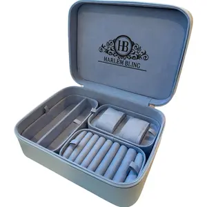 Harlembling Leather Travel Jewelry Box Carrying Case - Blue