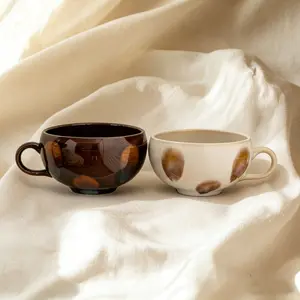 Soup Bowl with Handle, 12oz Ceramic Coffee Mug, Beverage Mug, Cereal Breakfast Cup, Suitable for Milk Desserts, Oatmeal, Tea, Microwave Safe, Non-Bone China Material