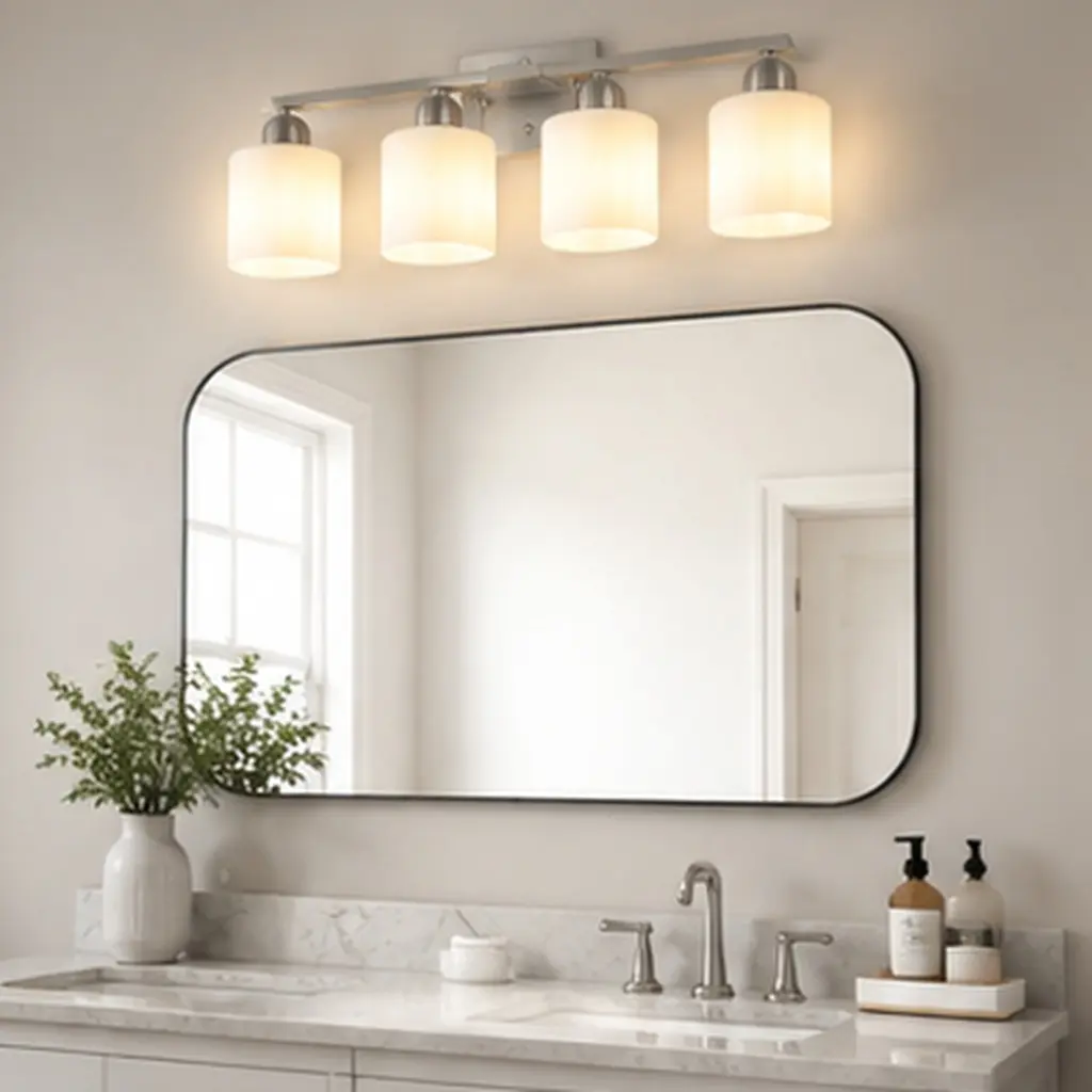 Modern 4-Light Brushed Nickel Bathroom Vanity Wall Sconce Lighting Fixture with Milky White Glass Shades, Up/Down Mount, E26 Sockets, for Bathroom Mirror, Bedroom, Hallway, Entryway, Living Room, No Bulbs Included, Brushed Nickel Color Options