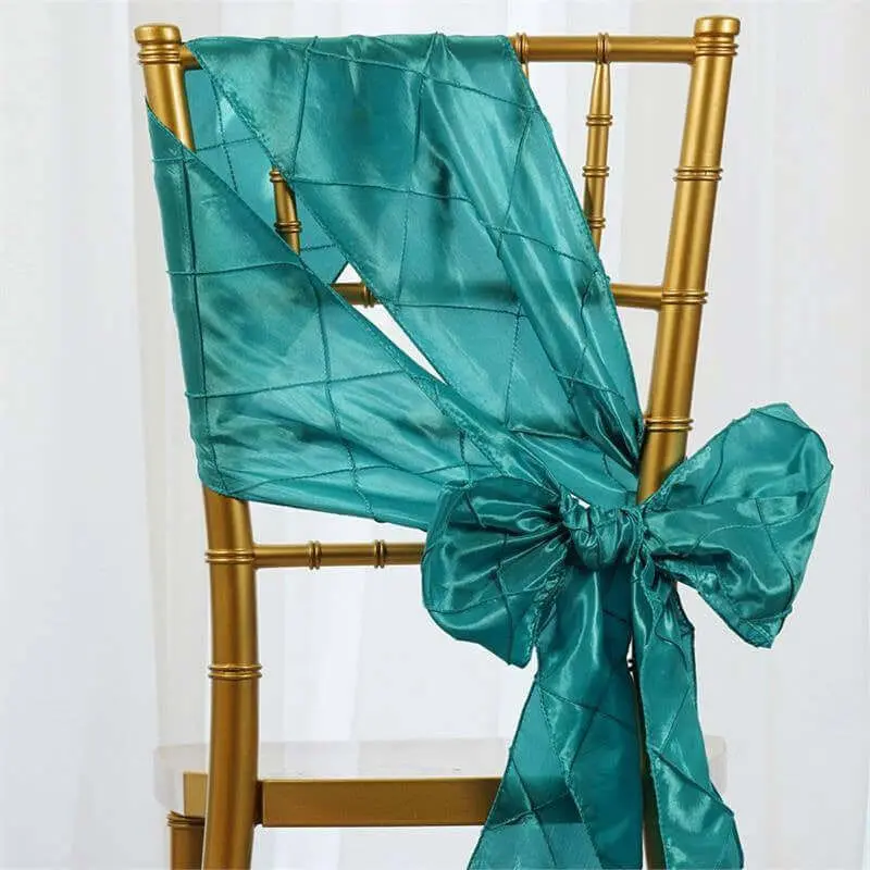 5-Pack Taffeta Chair Sashes - 7" Wide x 106" Long Pintuck Pattern Turquoise Decor with Glam Metallic Sheen, Wedding & Banquet Decoration for Elevating Chair Appeal