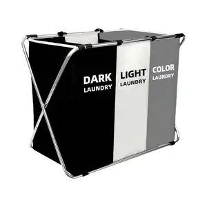 Detachable Foldable Laundry Basket, 1 Count 3-grid Laundry Basket with Aluminum Frame, Home & Dormitory Storage Laundry Bag, Dorm Essentials, Laundry Basket Organizer, Collapsible Laundry Hamper