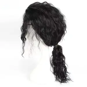Michael Jackson Black Wool Curly Wig, Medium Long Curly Synthetic Hair, MJ King of Pop Cosplay Costume Wig for Halloween Party