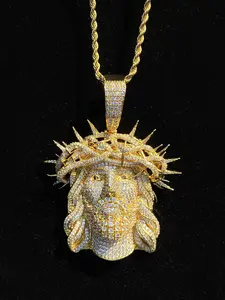 Jesus Design Pendant, Rhinestone Decorated Necklace Pendant for Men, Hip Hop Jewelry for Party, Daily Clothing Decor, Trendy All-match & Exquisite Jewelry for Gift