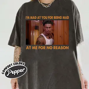 I'm Mad At You For No Reason Tee, Sarcasm Humor Graphic Shirt, Gift for Friends, Jersey Shore Homage Shirt, Vintage Movie Shirt