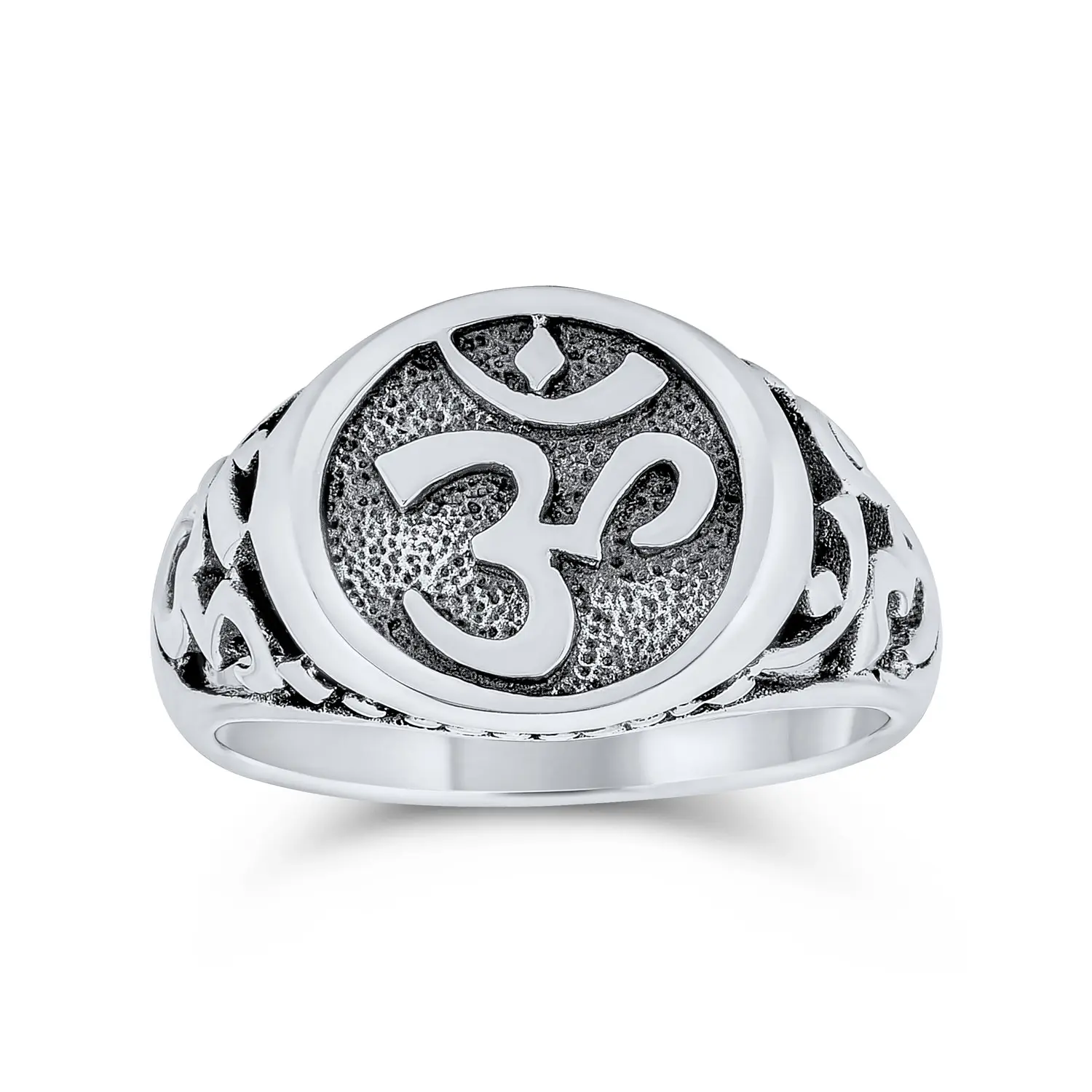 Spiritual Aum Om Signet Ring Devanagari Script Oxidized Sterling Silver