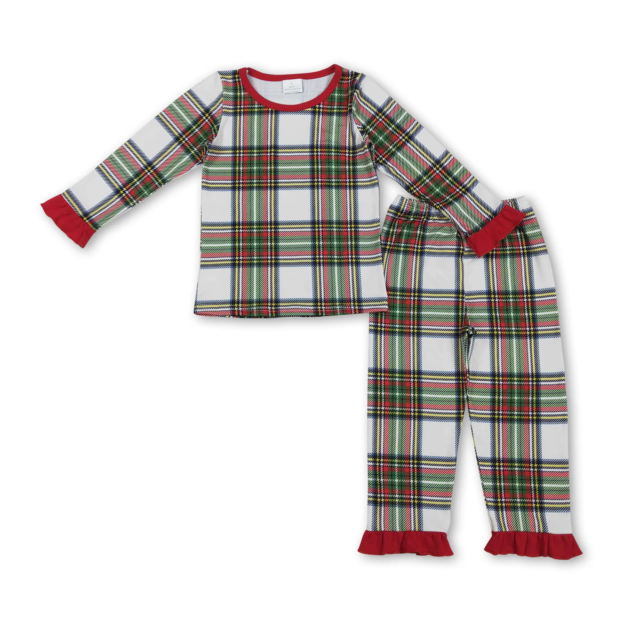 Girl Christmas Outfit Red Plaid Christmas Gift Winter Clothing Set