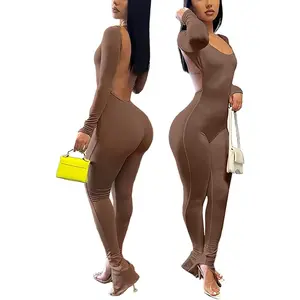Jumpsuit Long Sleeve One Piece Jumpsuits Leopard Print Sexy Backless Bodycon High Waisted Club Outfits Catsuits