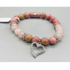 8mm Rhodonite/ Rose Quartz With Heart