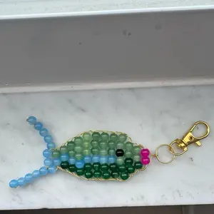 Beaded Fish Keychain or Purse Charm - Handmade with Strong Wire & Sturdy Beads - Unique Design in Green and Blue Colors
