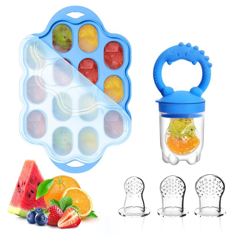 Silicone Baby Fruit Feeder & Breastmilk Popsicle Molds Freezer Tray ...