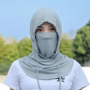 1pc Unisex Ice Silk Sun Shield Balaclava Hat - UV-Resistant Full Face Cover For Cycling - Breathable, Seamless & Adjustable Neck Gaiter Scarf With Drawstring, Outdoor Motorcycle Riding Bicycle Fishing Headgear Hat With Hanging Ears, Sunscreen Face Mask Fo