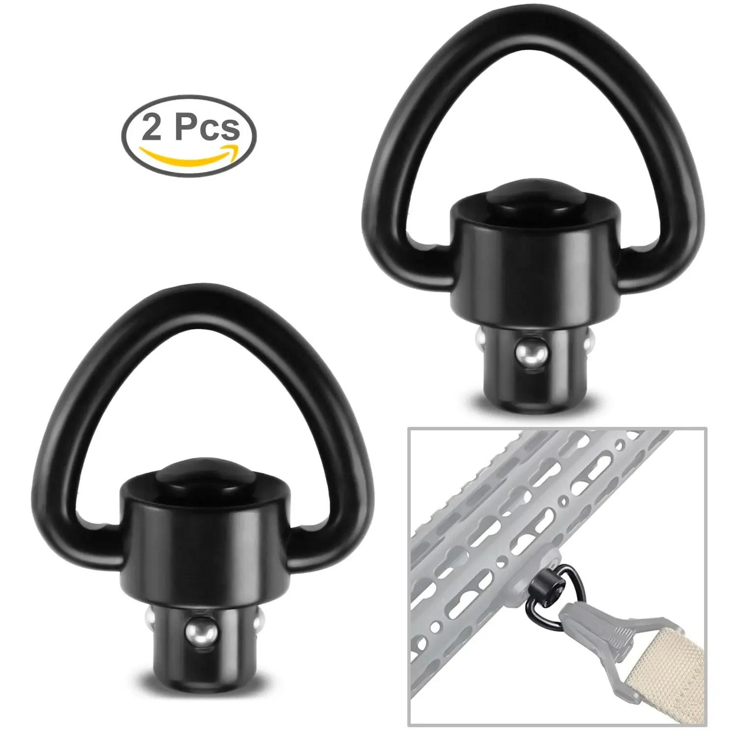 QD Sling Swivels 2 Pack, 1-inch Heavy-Duty Steel D-Loop Mounts with Push-Button Release for Maximum Durability, Reliability, Sports & Outdoor Climbing