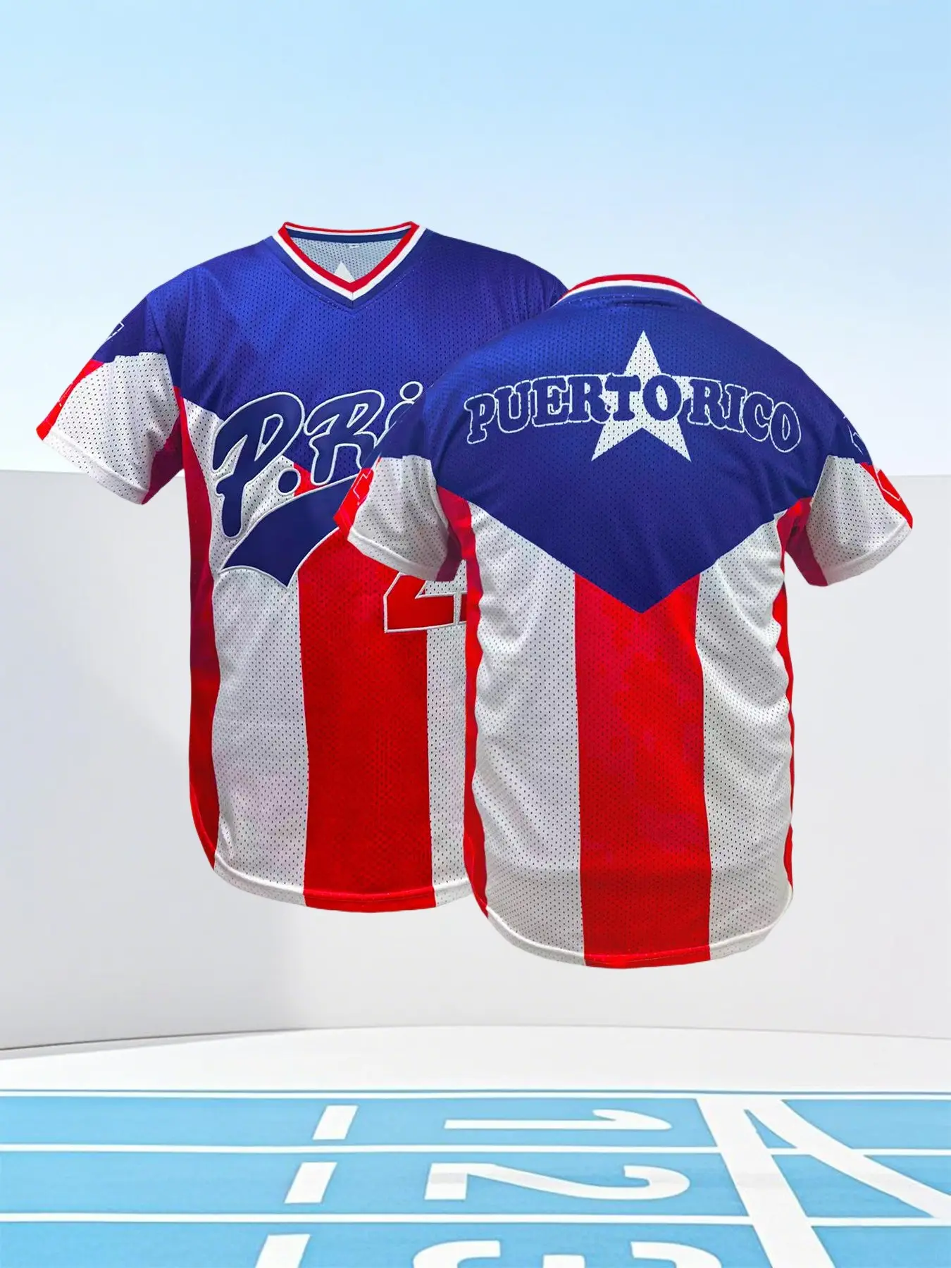 Puerto Rico 21 Embroidered Vintage Baseball Shirt, High-Quality Baseball Jersey, Jersey Top, Sports Tops, V-Neck Loose Fit, Embroidery Sportswear, Breathable Sportswear, Sports Clothing, Unisex, All Seasons