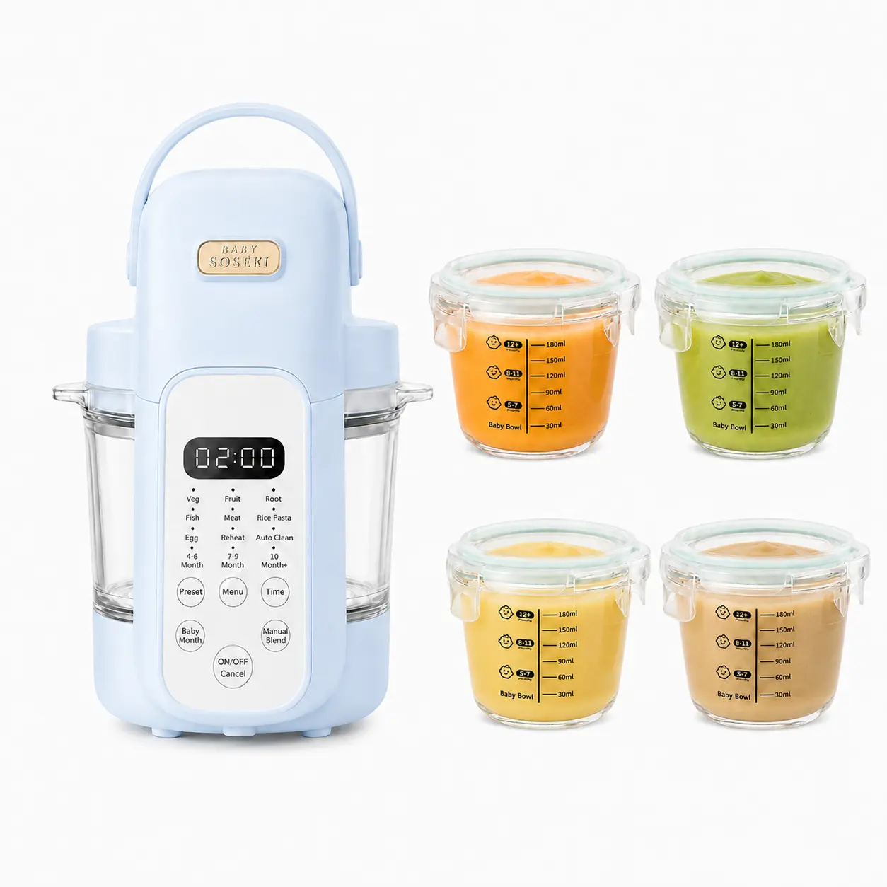 Soseki Tutto 4-in-1 Baby Food Maker with Glass Bowl - Auto Steamer, Blender, Processor, Auto Clean - BPA-Free Counter-Top Multi-Function Appliance for Nutrient-Rich Baby Meal Prep