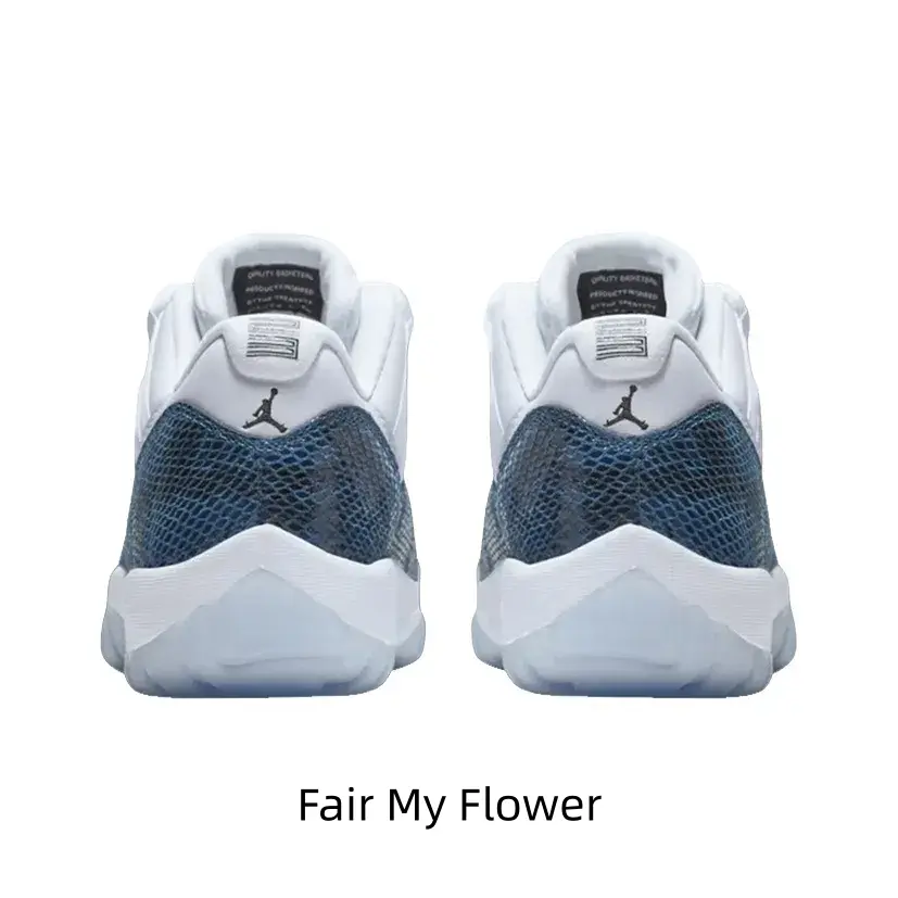This white navy snake skin print low-top retro basketball sneakers come with classic black jumpman heel logo, soft padded ankle collar and lightweight shock-absorbing midsole, ideal for street style outfits, casual walks and all-year daily sports training