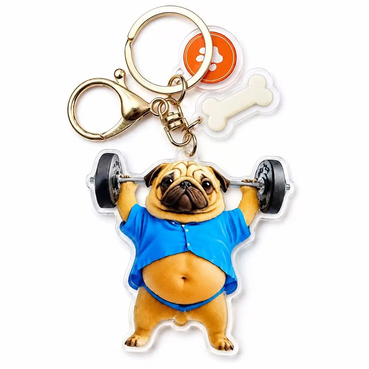 Weightlifting Pug Keychain—a fun, powerful, and stylish 2D accessory that makes an ideal gift for dog lovers and fitness enthusiasts alike.