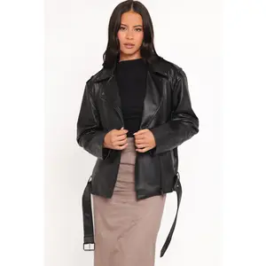 Parsons Oversized Faux Leather Moto Jacket - Black