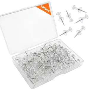 Clear Push Pins & Staple Pins 100Pack, Extra Long Large Thumb Tacks, Transparent Plastic Steel Point Pushpins for Cork Board Bulletin Board Photo Wall Map Home Office School DIY Art Craft Decor