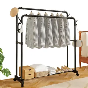 Heavy Duty Iron Alloy Frame & Plastic Shelf Freestanding Wheeled Clothes Rack for Bedroom Bathroom Balcony Large Capacity Space-Saving Multifunctional Shoe & Clothing Organizer