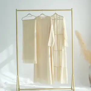 Three piece set meets elegant chiffon wrinkles Abaya - multifunctional design for daily wear