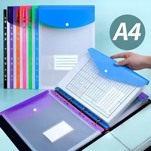 12-Pack A4 Expanding File Folders, Push-Button 11-Ring Binder Pockets, Durable PP Plastic, Vibrant Colors, School & Office Use