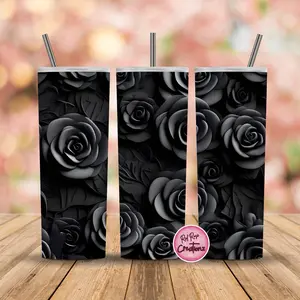 Black Rose 3d effect 20oz tumbler with lid and straw! Bottles Drinkware Water Bottles Stainless Steel