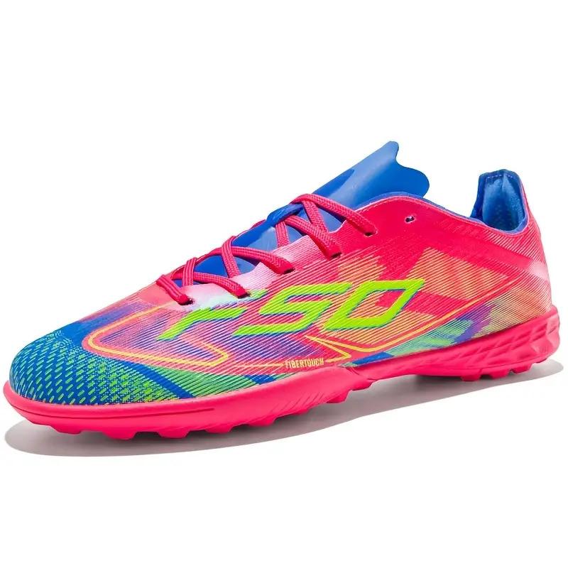 LISM Men's Training Cleats - Turquoise/Pink/Neon Green/Blue AG Studs, Lightweight TPU & Rubber Traction, All-Ground Grip for /Outdoor Soccer, Multi-Surface Turf/Grass, Comfortable Lace-Up Cleat for Professional &