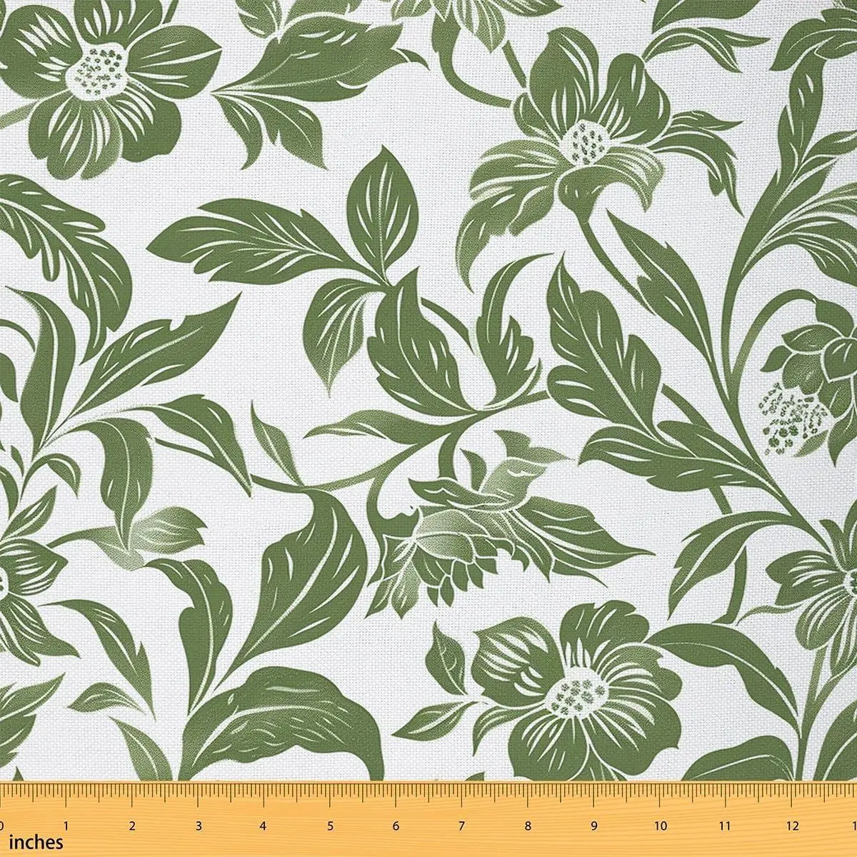 Country Leaves Fabric,Shabby Chic Flowers Soft Flannel Polyester No Stretch Fabric,Rustic Plant Decor,Light Green White Crafts & Sewing Supplies DIY Fabric